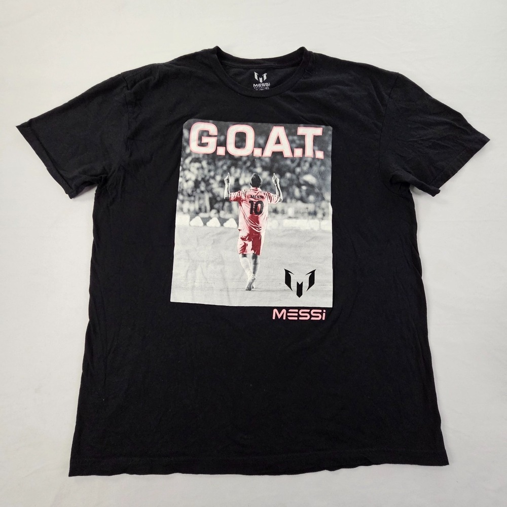 Messi G.O.A.T. Black Short Sleeve Cotton T-Shirt Men's XL